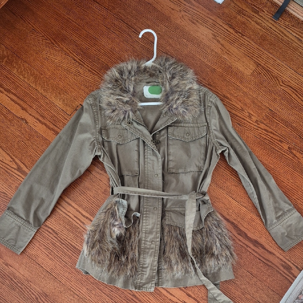 Anthropologie Olive Jacket with Faux Fur